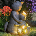 Solar Garden Statues Loving Cat Figurine Lights for Outside, Yard Decorations Outdoor, Garden Decor Unique Mothers Day Birthday Housewarming Gifts for Mom, Women