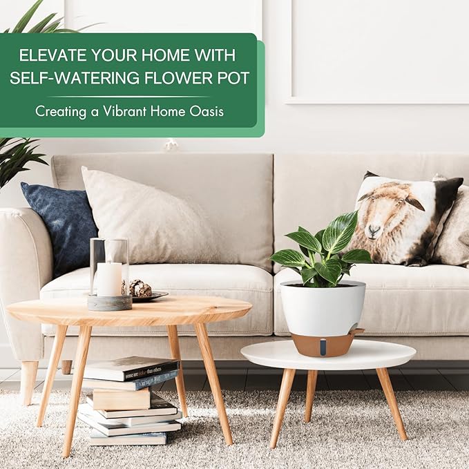 montresor 2 Pack 10 inch Plant Pots, PP Plastic Self Watering Plant Pot with Drainage and Tray for Indoor Outdoor Plants, Water Level Window & Reservoir Flower Pots Decorative Planter (White)