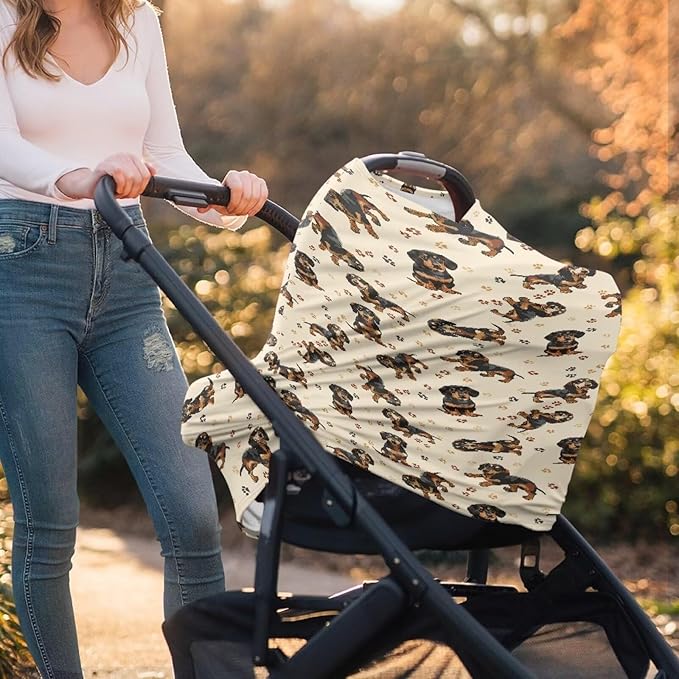 AFPANQZ Cartoon Dachshund Nursing Cover Breastfeeding Scarf Baby Car Seat Covers Infant Stroller Cover for Girls and Boy Outdoor Walking Traveling Carseat Canopy