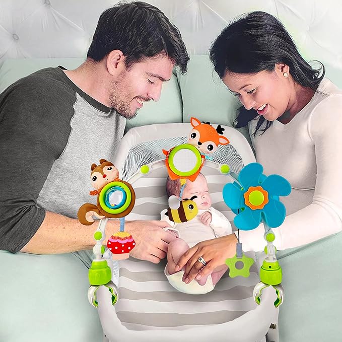 Baby Stroller Arch Mobile, Adjustable Musical Cirb Mobile Toys with Universal Clamps, Versatile Activity Toy Bar for Baby Bouncer Infant Car Seat Toy Stroller Toys Mobile for Bassinet Crib - Orange