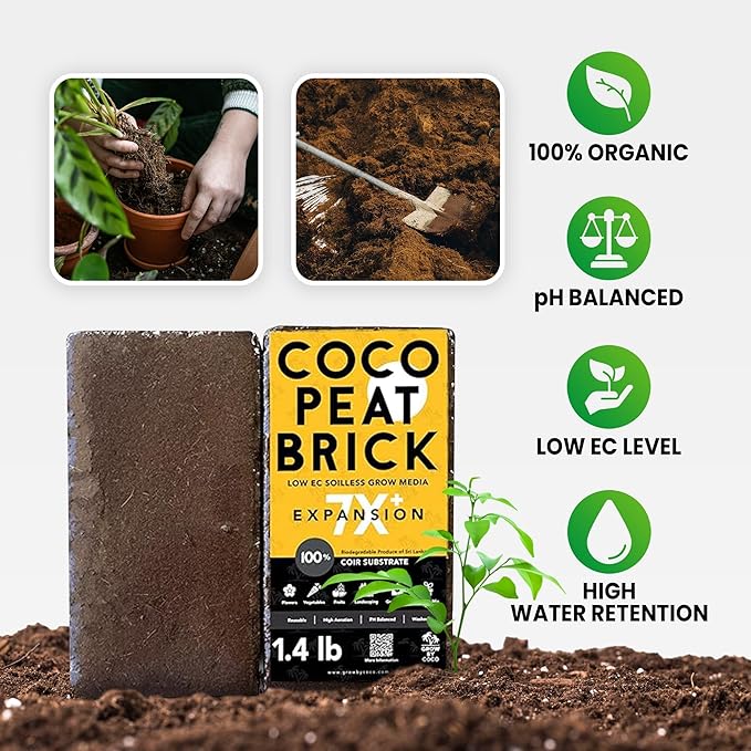 Coco Coir 650g Brick - Premium Organic Coco Peat Brick for Garden Soil & Potting Mixes-Coconut Fiber Substrate Mixes with Potting Soil for Indoor Plants & Outdoor Plants