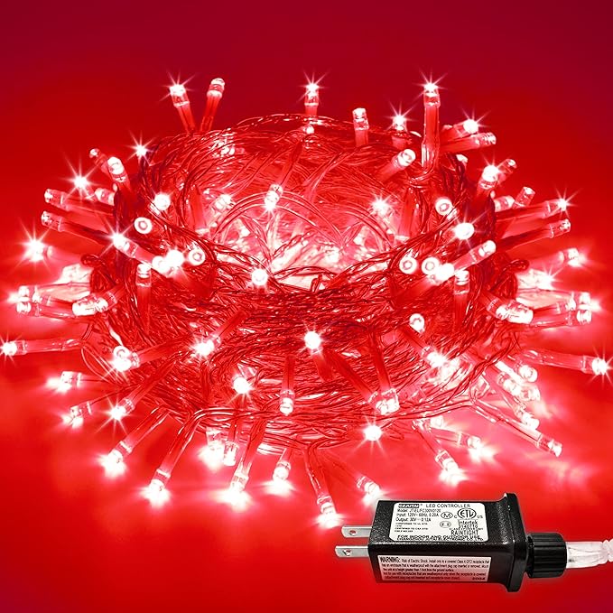JMEXSUSS Red Christmas Lights Outdoor Indoor, 66ft 200 LED Red String Lights Clear Wire, 8 Modes Xmas Twinkle Fairy Light Plug in for Tree Room Party Christmas Decorations