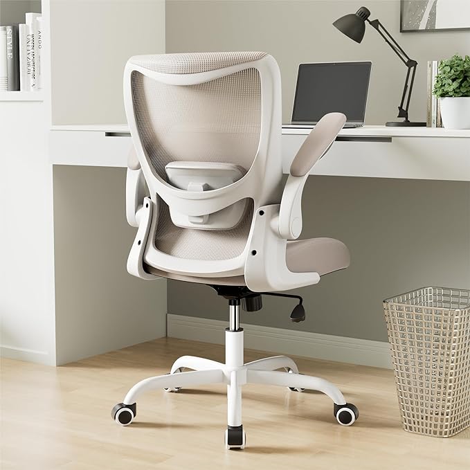 Office Chair, Ergonomic Desk Chair with Adjustable Lumbar Support and Flip up Armrest, Breathable Mesh Computer Chair for Home Office, Khaki