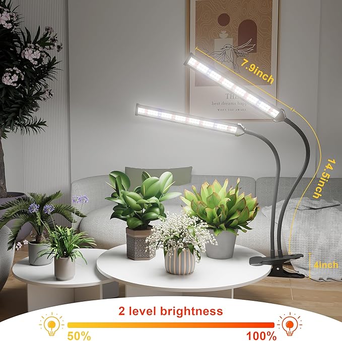 GooingTop LED Grow Light,White Full Spectrum Clip Plant Growing Lamp with High Power Red Blue LEDs for Indoor Plants,Dimming & Optional Auto Timer