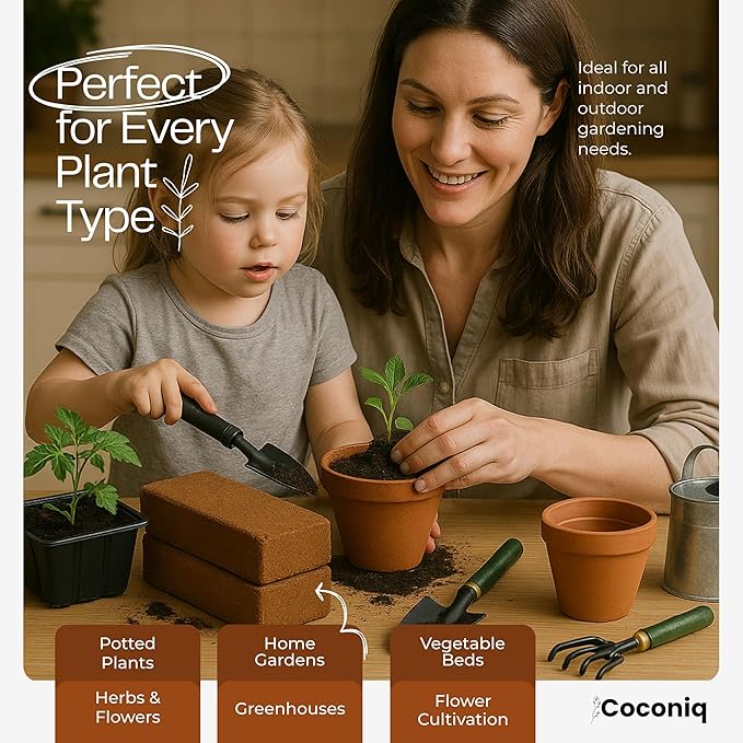 Premium Coco Coir Bricks 4 Pack - Lightweight Cocopeat for Garden Soil, Compressed Coconut Fiber Brick for Potting, Gardening, Planting, Seed Starting, Indoor & Outdoor Plants, Set of 4