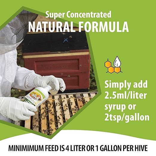 HIVE ALIVE Liquid Concentrate Bee Feed Supplement - Honey Bee Liquid Food Stimulant - Beekeeping Fall Spring Feeding Enhancer, Lowers Winter Mortality, Boost Gut Health, Colony Size - 100 ml, 10 Hives