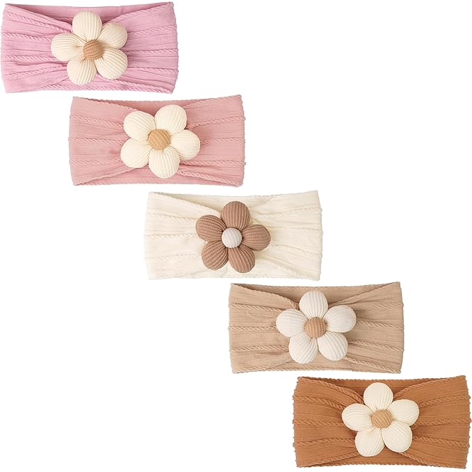 CÉLLOT 5 Pcs Baby Flower Headbands Baby Girls Nylon Headbands Soft Hairbands Hair Accessories for Newborn Infant Toddler Kids
