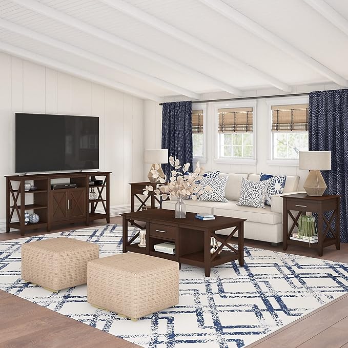 Bush Furniture Key West Tall TV Stand for 65 Inch TV in Bing Cherry, Farmhouse Entertainment Center with Storage