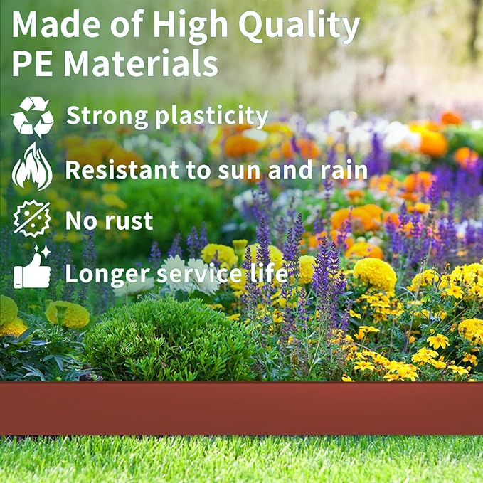 4 in x 100 Ft Garden Landscape Edging, No Dig Garden Edging Border Kit with 184 Pcs Spikes for Flower Bed Lawn Yard Grass Brown
