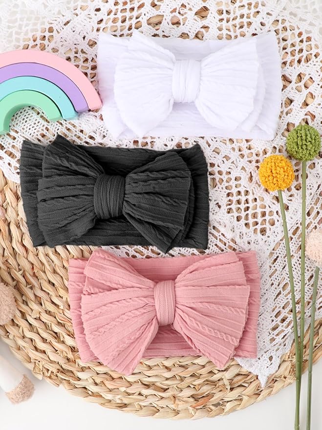 AQOKKA Baby Bows Headbands Nylon Baby Girl Headbands Soft Handmade Hairbands Toddler Hair Accessories for Girls Baby Newborn Infant Kids