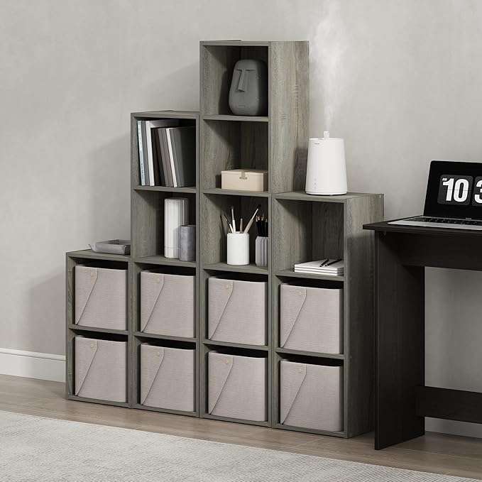 Furinno Luder Bookcase / Book / Storage, 2-Tier Cube, French Oak