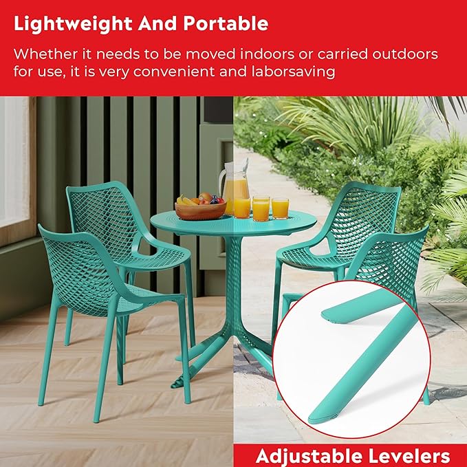 Costaelm Sunshine 31.5" Round Plastic Outdoor Patio Dining Table for 4, Turquoise