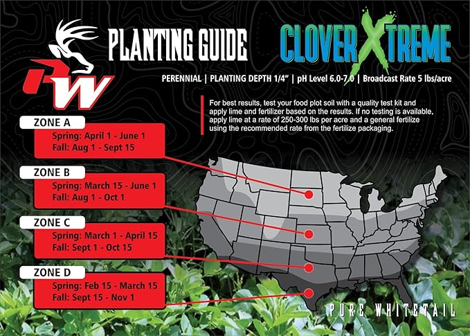Pure Whitetail Clover Xtreme | Select Seed Blends | Whitetail Deer & Turkey Perennial Clover Seed Blend | Clover Food Plot Seeds for Deer | Plants 1 Acre | 5 lb Bag