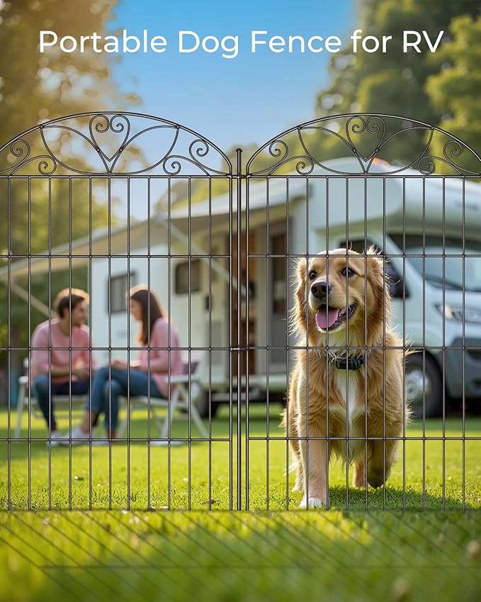 5 Panels No Dig Decorative Outdoor Garden Fence with Gate, 40 in(H) X 11.8 ft(L) Animal Barrier Fencing, Rustproof Portable Fence, Temporary Dog Fence Outdoor for Yard, Outside, Backyard