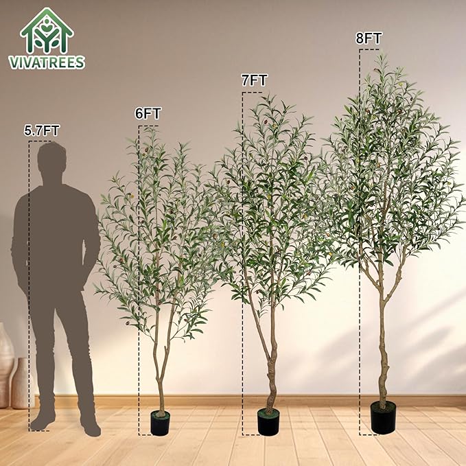 6FT Olive Tree Artificial Indoor, 72in Tall Faux Olive Tree with Pot, Fake Potted Tree with Fruits for Home Office Decor