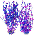 Hamiledyi Tall Aquarium Plants 23 Inches - Fish Tank Decorations, Artificial Green Water Plants Grass Cluster, Soft Plastic Fake Decor 2PCS（Purple Style C）