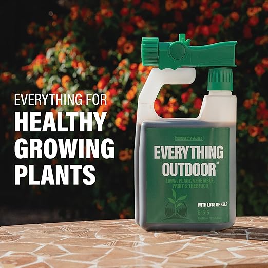 Humboldts Secret Everything Outdoor Plant Food | 5-5-5 Liquid Fertilizer with Norwegian Kelp | All Purpose Lawn, Vegetable & Fruit Food | Garden Nutrients | Refillable Hose End Bottle | 2.5 Gallon