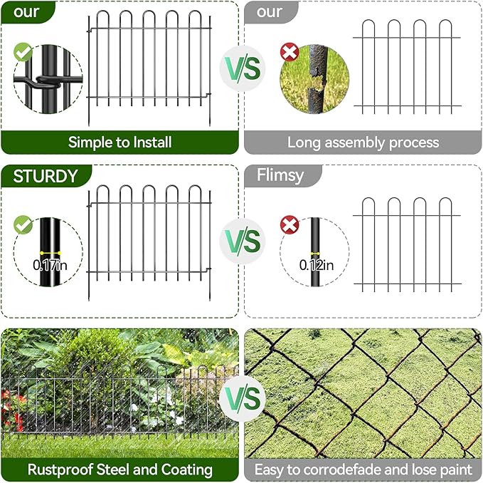 12 Panels Decorative Garden Fence, 17ft X 20in Rustproof Metal Animal Barrier Fence, No Dig Fence Garden Fence, Arched Flower Bed Edging Ornamental Wire Border Fencing for Outdoor Yard, Patio Deco