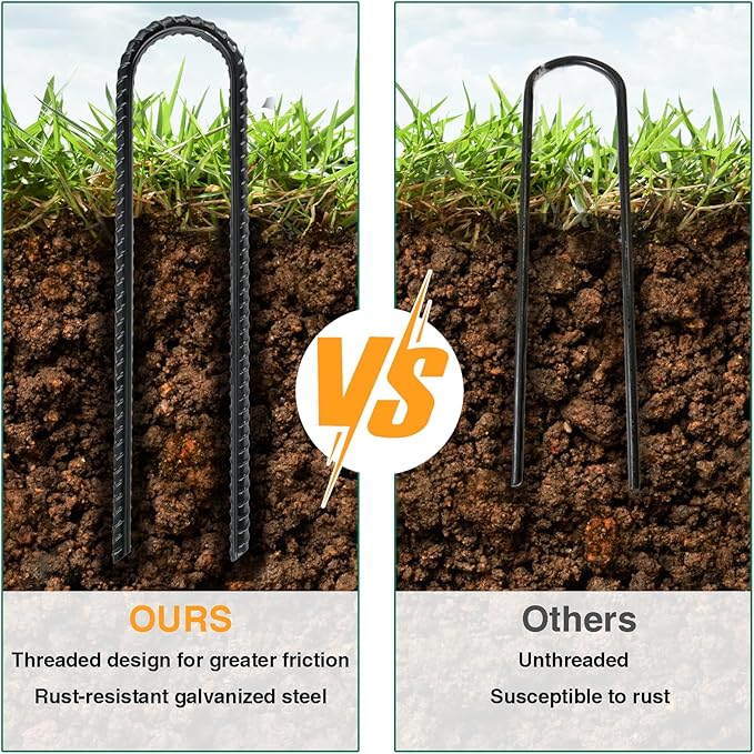 8 Inch Rebar Stakes Heavy Duty, 10 Pack Garden Stake U-Hook, Electrostatic Rust Proof Metal Stakes for Tent, Landscape,Outdoor Decorations, Fabric Ground Cover, Tube Fixing