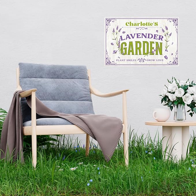 Custom Lavender Garden Sign, Personalized Name for Flower Garden, Christmas Gift and Backyard Décor Sign, 12x18 Inches, Rust Free .063 Aluminum, Fade Resistant, Made in USA by Sigo Signs