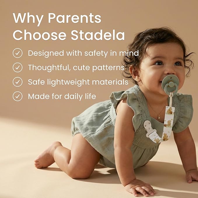 Stadela Baby Pacifier Clip Holder - Girl 4 Pack Gift Set – Vintage Floral Bows Ribbons Flowers French Blue Pink