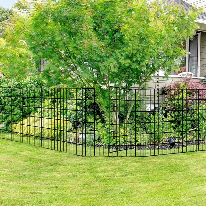 Metal Garden Fence 32 inch H x 28 inch W, 5 Panels (4 Panels + 1Gate), Total 11.6 ft, No Dig Fence Rustproof Animal Barrier Fencing for Dog, Rabbits, and Patio,Yard