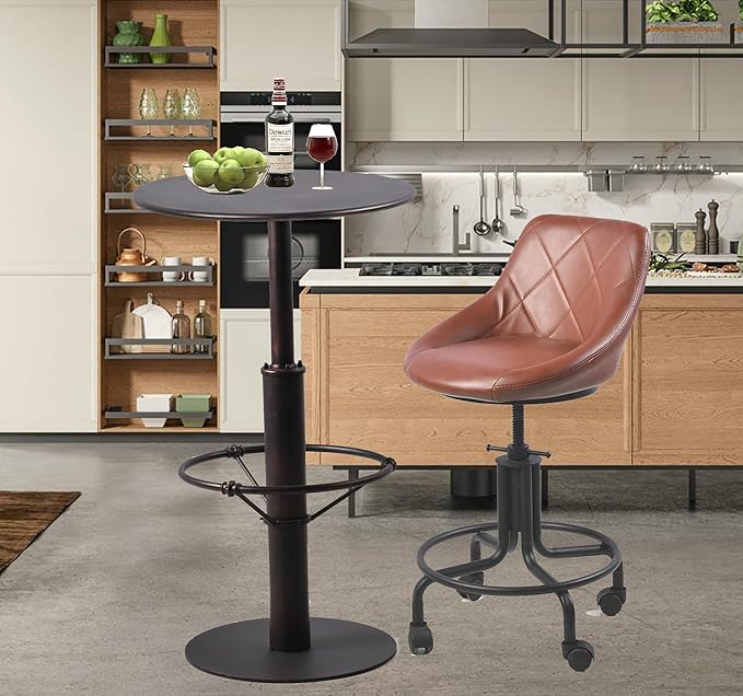 Diwhy Industrial Pub Table 23.6" Iron Round Desktop 37.4" Height Cast Iron Bar Table Copper