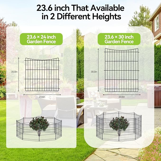 INJOPEXI Decorative Garden Fence 6 Panels 11.8ft(L)×24in(H) Garden Fences with 6 Panels Rustproof Metal Wire No Dig Temporary Animal Barrier Fencing Dog Fence for Yard Outdoor Patio - Without Gate