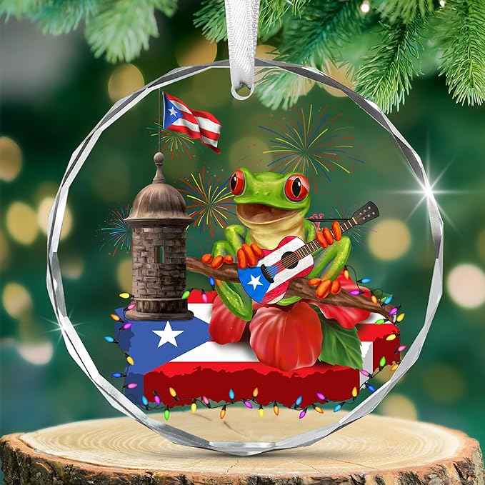 FLAGWIX Christmas Puerto Rico Gifts for Women Men - Coqui Frog Glass Ornaments 2025 for Tree Decorations - Puerto Rico Christmas Ornament for Home Decor Indoor, Gifts for Mom Dad, Friend Gift Ideas