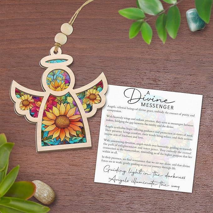 Angel Ornaments for Christmas Tree - Guardian Angel Suncatcher with Card for Tree Decorations - Sympathy Gifts for Loss of Loved One, Christmas Ornaments 2025, Sun Catchers for Home Decor