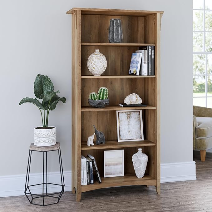 Bush Furniture Salinas 5 Shelf Bookcase in Reclaimed Pine, Tall Bookshelf, Large Book Shelf for Living Room, Home Office, or Entryway