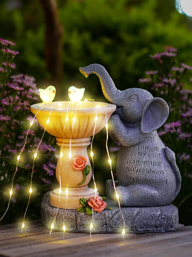 Solar Garden Outdoor Statues Decor, Elephant with Birdbath Garden Decor for Home House, Yard Art Lawn, Ornaments, Porch Patio, Balcony - Birthday Gifts for Grandma Mom Women