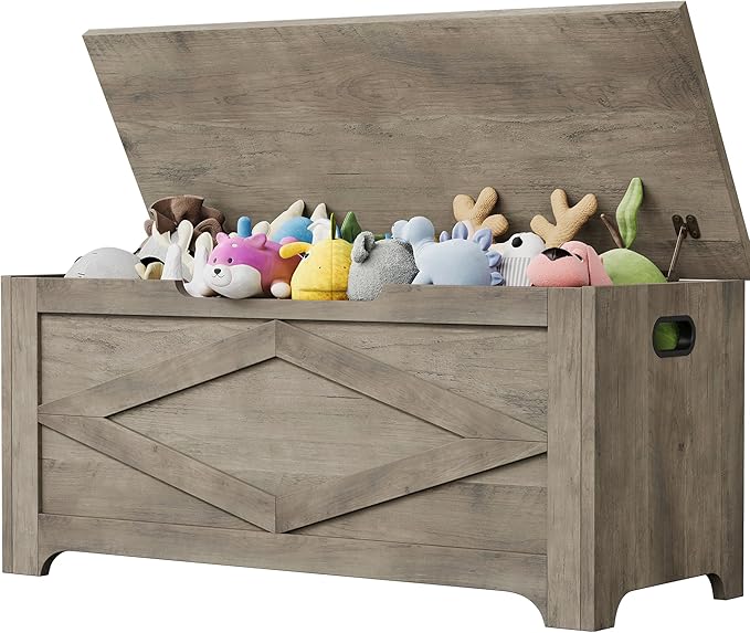 GarveeHome 39.4" Storage Chest, Wooden Storage Bench with Safety Hinges, Easy Assembly, Large Toy Chest for Entryway, Living Room, Bedroom