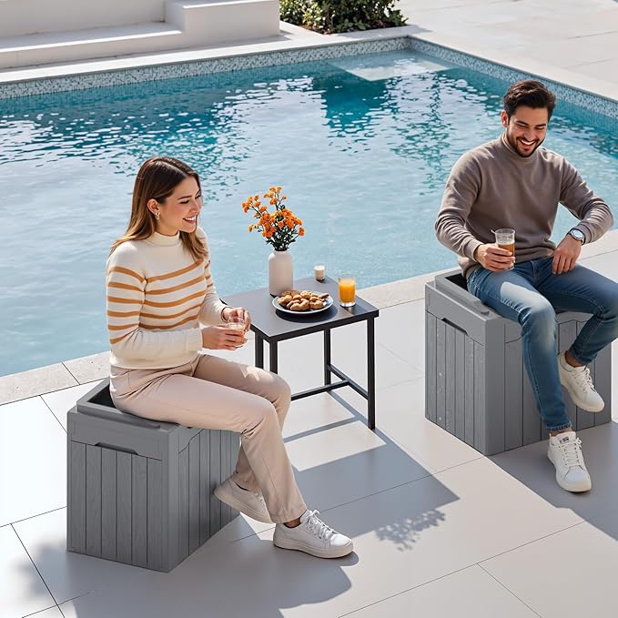Devoko 30 Gallon Resin Deck Box 2 Pack Outdoor Indoor Waterproof Storage Box for Patio Furniture Pool Accessories Storage for Cushion Garden Tools (Grey, 2 Pack)