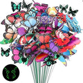 50pcs Glow in The-Dark Butterfly Garden Posts -3.2inch Colorful Butterfly Decorations for Outdoor Gardens, courtyards, Flower beds, Indoor planters, Party Decorations - Waterproof Material