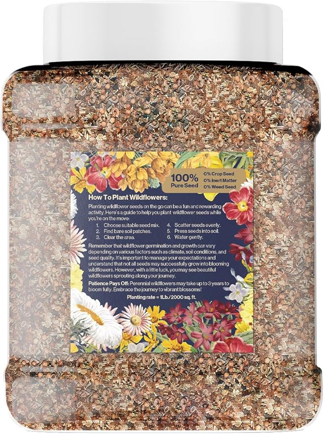 Bulk Wildflower Seed Shaker – Perennial Flower Seeds Mix to Plant Anywhere, by Geva Grow | 20 - Different Type Beautiful Perennial Wildflower Seeds Bulk 900,000+ Seeds, 1 Pound Tub
