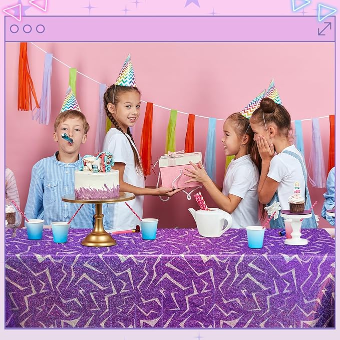 Oudain 4 Pcs Kpop Theme Purple & Pink Lightning Crack Print Holographic Party Tablecloth 54 x 108 Inch Disposable Rectangle Table Cover for Anime Korean Kpop Theme Birthday Decoration