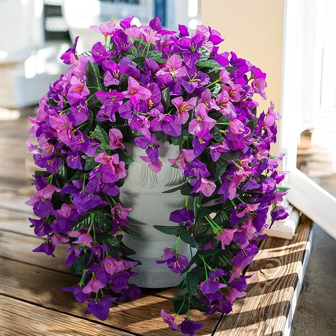 Faux Bougainvillea Artificial Flowers Plants for Outdoors Outside Decoration, 2pcs Fake Flowers Silk Long Trailing Vines UV Resistant Realistic for Front Door Porch Planter Urn Patio Balcony Yard, Mix