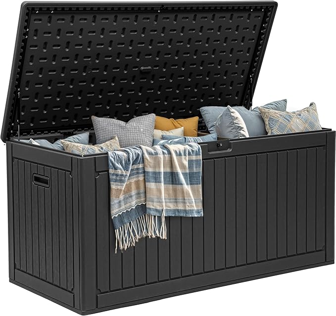 YITAHOME 260 Gallon Large Deck Box with Divider & Side Handles, Outdoor Double-Wall Storage for Patio Furniture Cushions, Garden Pool Accessories, Water Resistant & Lockable