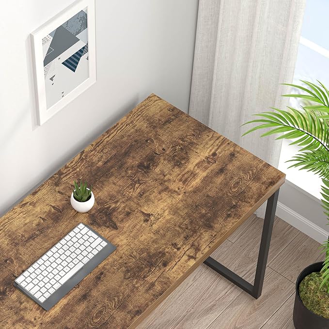 EXCEFUR Industrial Computer Desk, Wood and Metal Home Office Desk, Writing Study Work PC Table for Living Room Bedroom, Rustic Brown, 53 inch