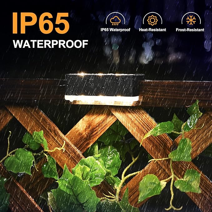 SOLPEX Solar Fence Lights, 6 LEDs Solar Lights Outdoor Waterproof Solar Powered for Deck, Stair, Front Porch, Balcony, Walkway, Garden, Yard, Patio, Pool Decor, IP65 Waterproof (4 Pack, Warm White)