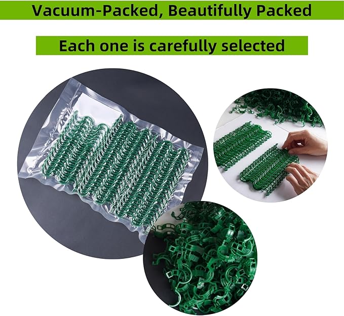 300 Pcs Plant Support Clips,Plastic Clips for Securing Plants,Tomato Vine Clips,Plant Fixing Clips,Garden Clips for Climbing Plants,Grape and Vine Vegetables (300, Green)