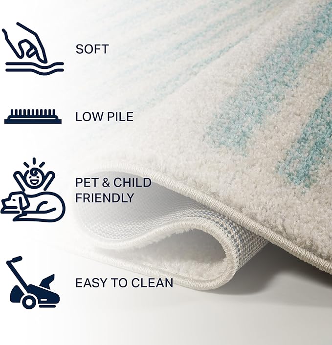 JONATHAN Y Khalil Modern Berber Stripe Cream/Turquoise Runner Rug, 2x8, Contemporary, Bohemian, Easy-Cleaning for Living Room, Bedroom, Kitchen, Pet Friendly, Non-Shedding (MOH207B-28)