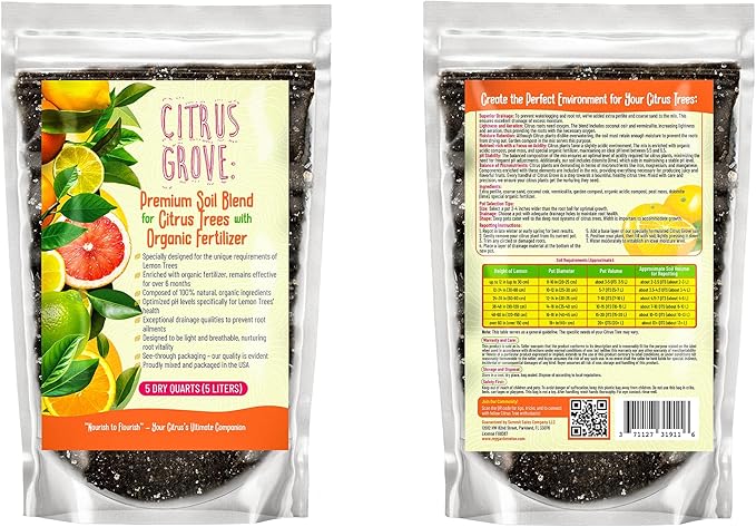 Premium Organic Citrus Potting Soil for Indoor/Outdoor Plants - Perfect for Oranges, Lemons, Limes & Grapefruits Trees - Hand Blended for Optimal Growth (1 Quart)