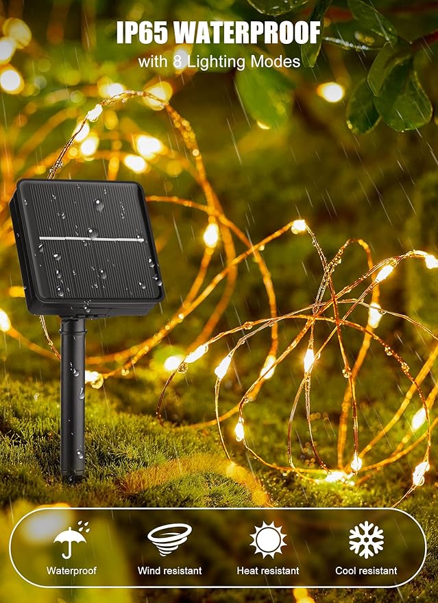 Solar String Lights Outdoor Waterproof, 4 Packs Total 132 Ft 400 LED Solar Fairy Lights with 8 Modes, Twinkle Solar Powered Outdoor Lights for Patio Yard Trees Wedding Christmas, Warm White