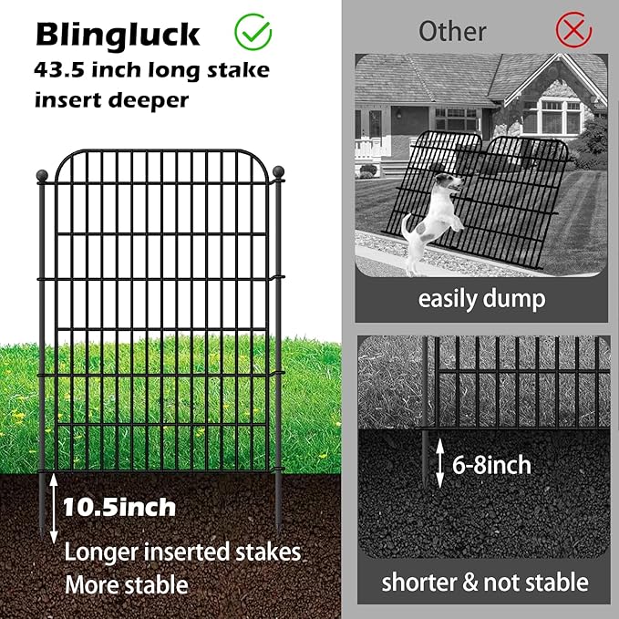 Decorative Garden Fence, 5 Panels 40 in(H) X 11.8 ft(L) Rustproof Metal Wire No Dig Dog Fence Outdoor for Yard, Temporary Tall Garden Fence Animal Barrier Decor for Yard & Patio