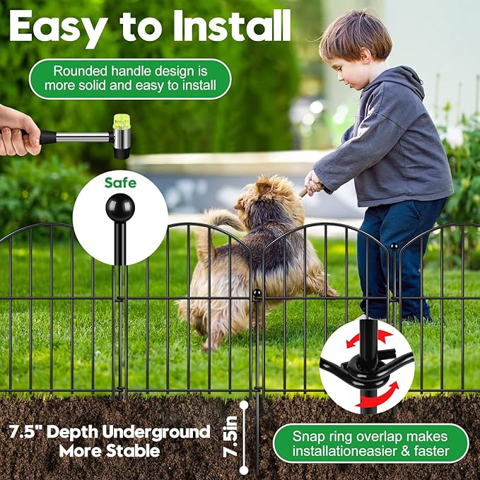 Decorative Garden Fence 17in (H) x25ft (L), Arched Rustproof Metal No Dig Fence for Dogs & Rabbit, Ornamental Animal Barrier for Flower Beds, Border Panels Fencing for Yard & Patio Outdoor Decor