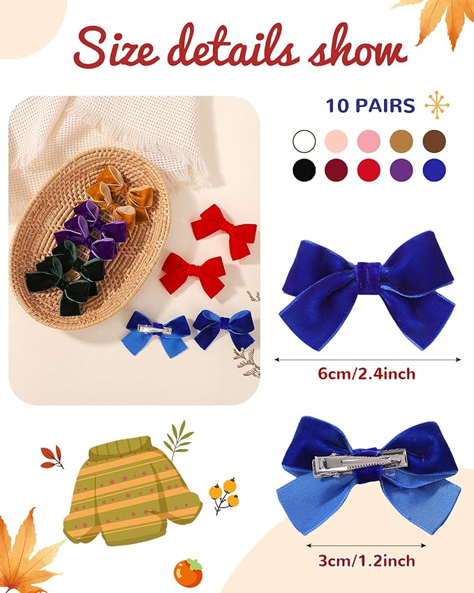 jollybows 20pcs 2inch Velvet Baby Hair Clips Handmade Christmas Hair Bows for Girls Alligator Clips Hair Accessories for Infants Toddlers Kids Teens