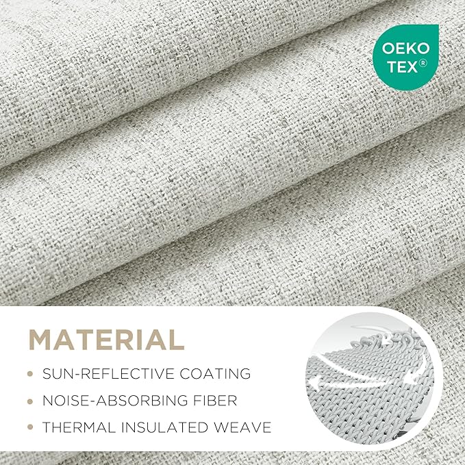 Joydeco 100% Blackout Curtains for Bedroom - Natural Linen Curtains 42" W x 63" L, Thermal Insulated 2 Panels White Light Blocking Drapes, Rod Pocket & Back Tabs, Darkening Privacy for Living Room