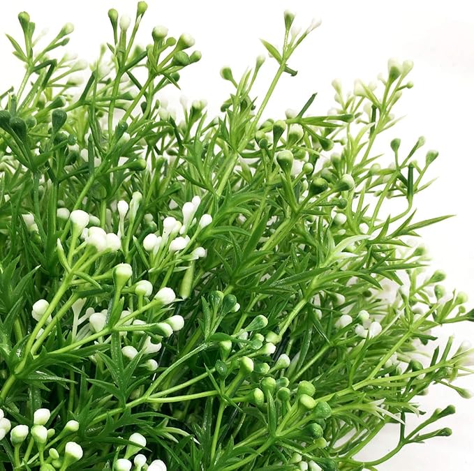 CATTREE Artificial Plants, Faux Plastic Pearl Flowers Shrubs Fake Grass Leaves Simulation Greenery Bushes Indoor Outside Home Garden Office Yard Verandah Wedding Decor - 4 Bundles